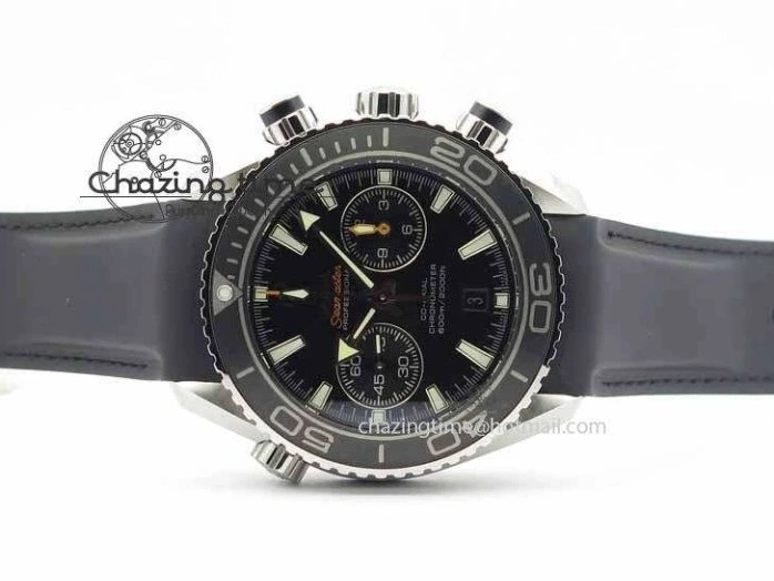 0319 Unisex Planet Ocean Master Chrono 45mm SS OM 1:1 Best Edition Black Dial On Black Rubber Strap A 8171